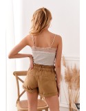 Damen-Shorts mit elastischem Bund, dunkelbeige 7032 – Online-Shop – Boutique